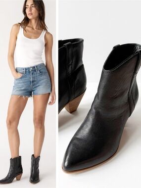 Frye & Co. Woman Black Leather Pointed Toe Pull Tab Ankle Bootie US6.5 Western
